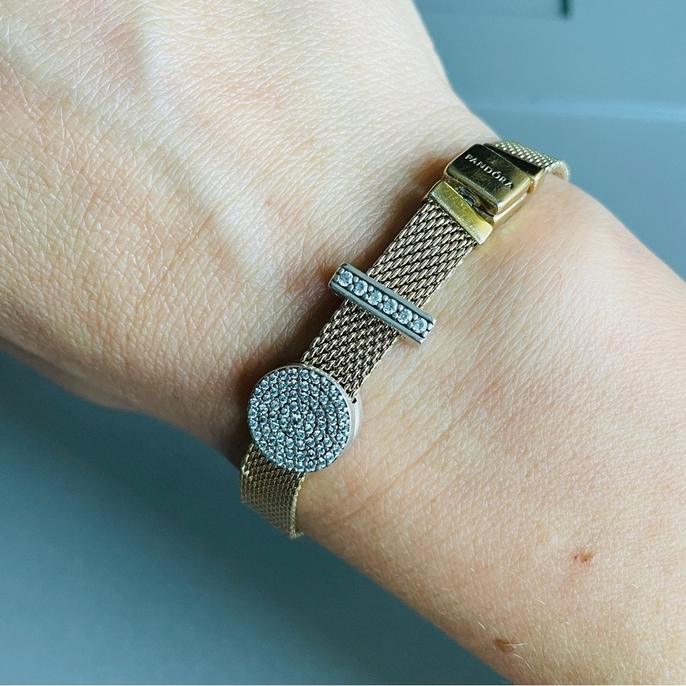 Pandora Reflexions Gold Plat Mesh Bracelet WITHOUT CLIP CHARMS - Picture 8 of 16